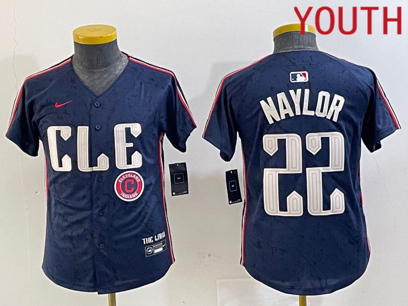 Youth Cleveland Indians 22 Naylor Blue City Edition Nike 2024 MLB Jersey style 5